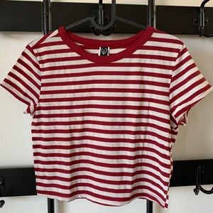 Windsor Red & White Striped Short Sleeve Crop Top
